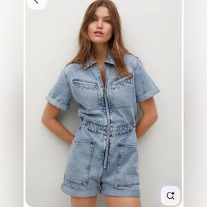 Mango Light Blue Denim Short Jumpsuit Romper